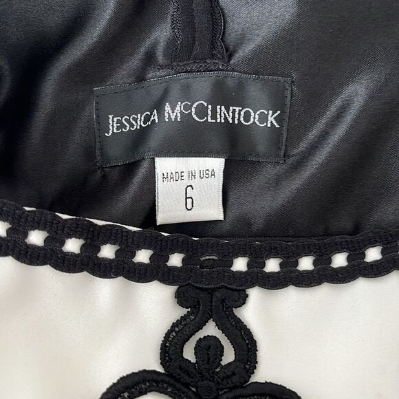 Jessica McClintock Dress Womens Size 6 Black White Empire Waist - Picture 4 of 7